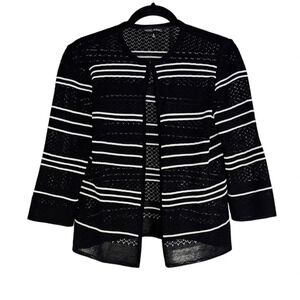 Ming Wang cardigan jacket blackk white stripes knit excellent Size S